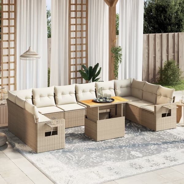 vidaXL sofasæt til haven 11 dele med hynder polyrattan beige