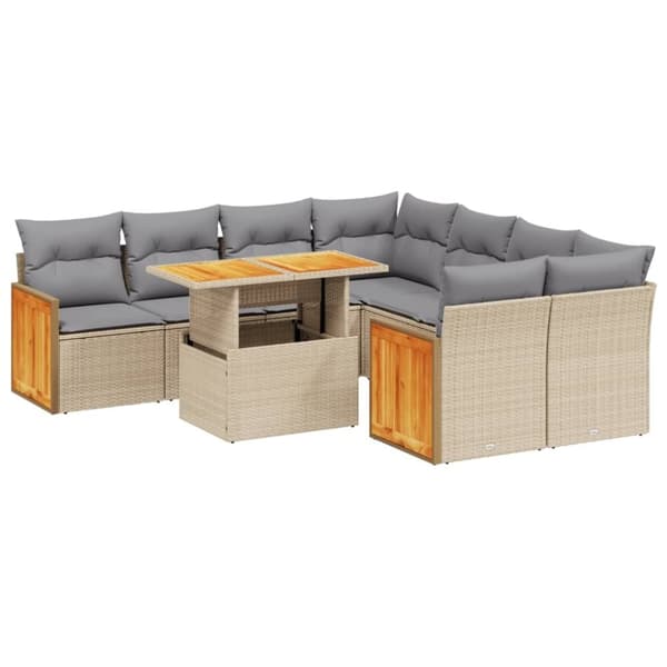 vidaXL sofasæt til haven 9 dele med hynder polyrattan beige