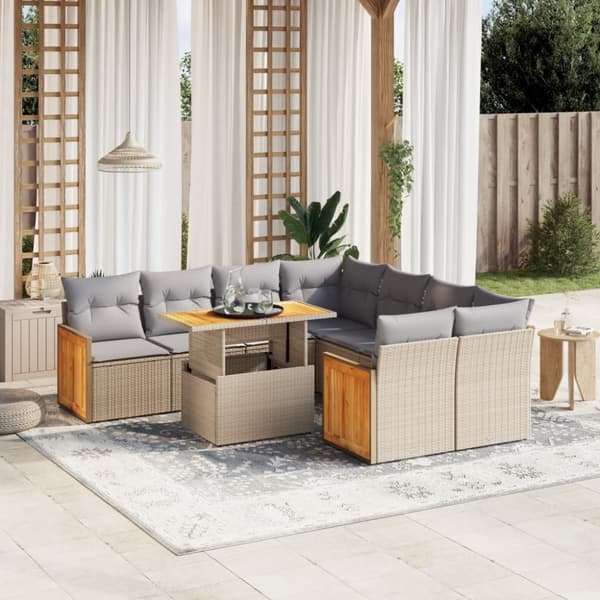 vidaXL sofasæt til haven 9 dele med hynder polyrattan beige