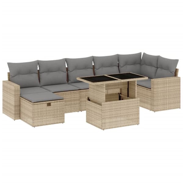 vidaXL sofasæt til haven 8 dele med hynder polyrattan beige
