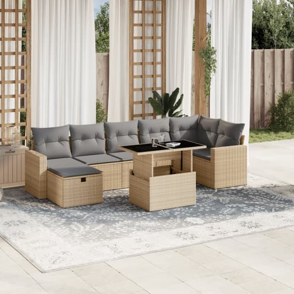 vidaXL sofasæt til haven 8 dele med hynder polyrattan beige