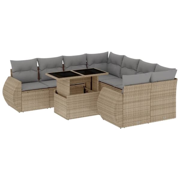 vidaXL sofasæt til haven 9 dele med hynder polyrattan beige