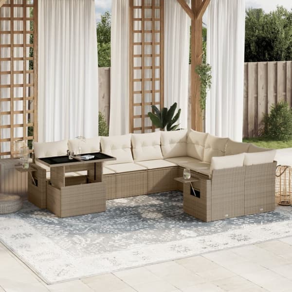 vidaXL sofasæt til haven 10 dele med hynder polyrattan beige