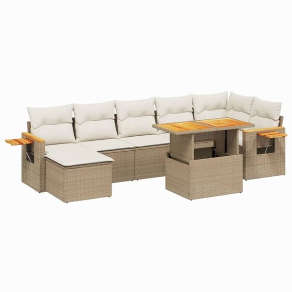 vidaXL sofasæt til haven 8 dele med hynder polyrattan beige