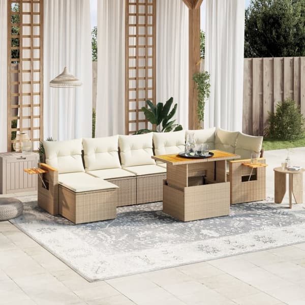 vidaXL sofasæt til haven 8 dele med hynder polyrattan beige