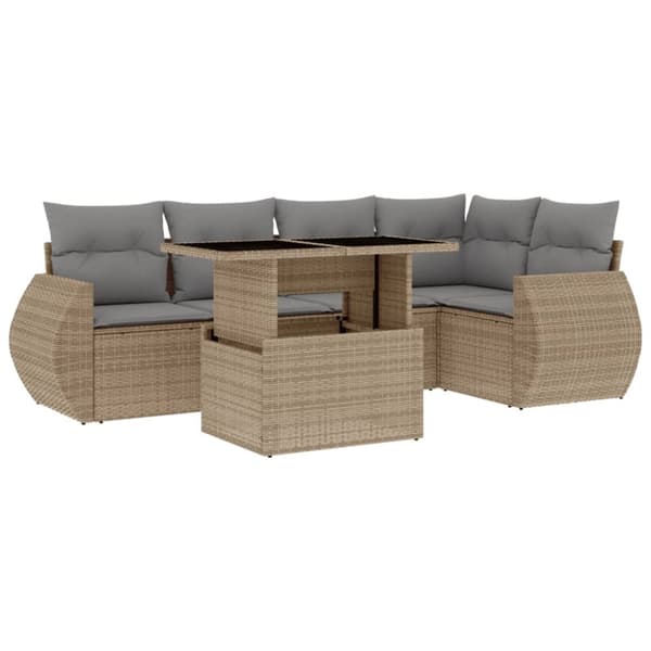vidaXL sofasæt til haven 6 dele med hynder polyrattan beige