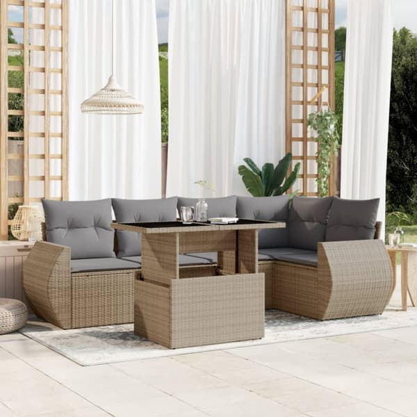 vidaXL sofasæt til haven 6 dele med hynder polyrattan beige