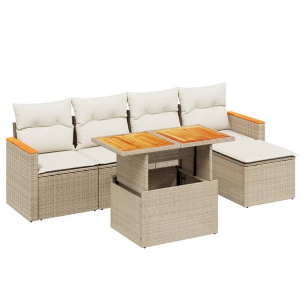 vidaXL Soffgrupp för trädgården med dynor 6 delar beige konstrotting
