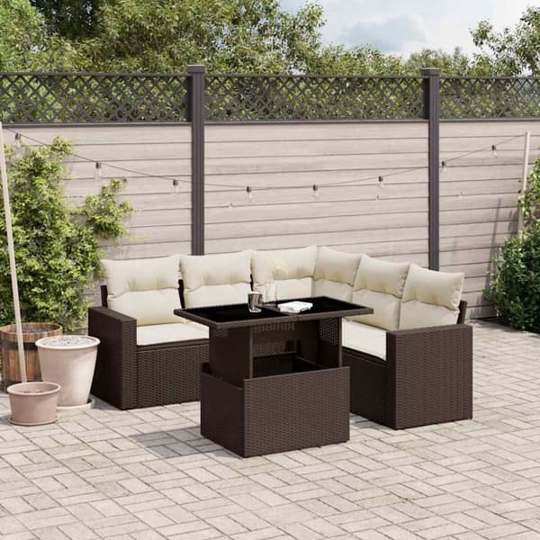 vidaXL sofasæt til haven 6 dele med hynder polyrattan brun
