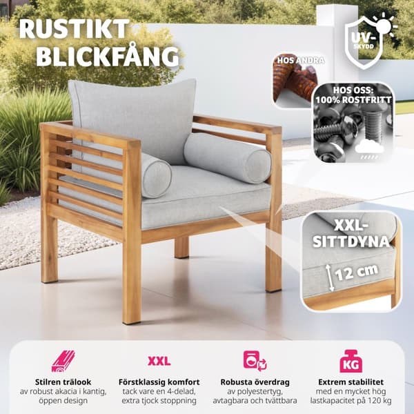 Trädgårdsloungestol Boka, glaserat trä, 120 kg bärkapacitet - brun
