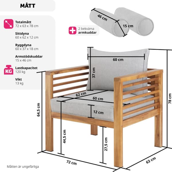 Trädgårdsloungestol Boka, glaserat trä, 120 kg bärkapacitet - brun