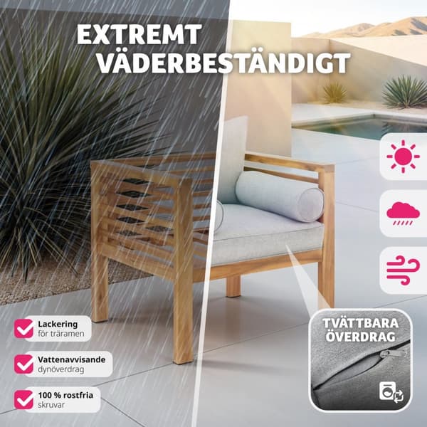 Trädgårdsloungestol Boka, glaserat trä, 120 kg bärkapacitet - brun