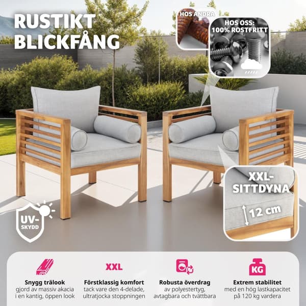 2-pack trädgårdsloungestolar Boka, laserad, 120 kg belastning - brun