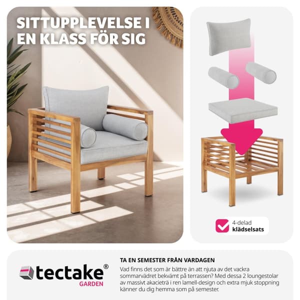 2-pack trädgårdsloungestolar Boka, laserad, 120 kg belastning - brun
