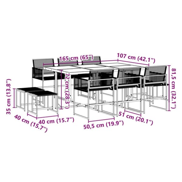 vidaXL Hagespisegruppe 11 deler svart polyrotting