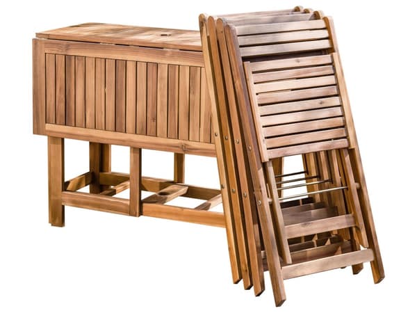 Havespisesæt 5 dele Let massivt akacietræ Rektangulært bord 4 stole Udendørs sammenklappelig Rustik stil Moderne design