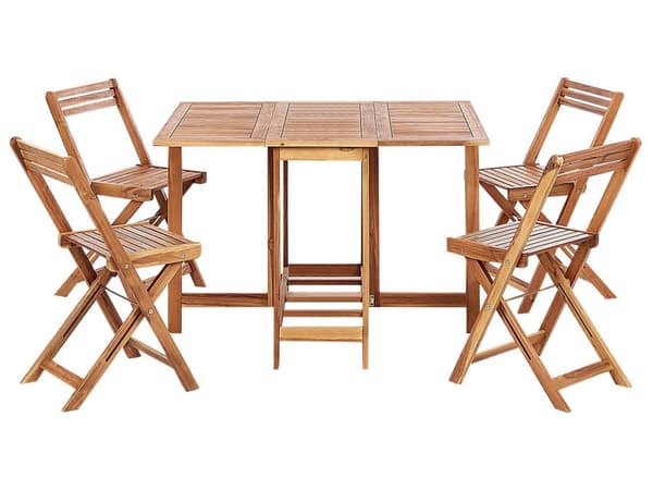 Havespisesæt 5 dele Let massivt akacietræ Rektangulært bord 4 stole Udendørs sammenklappelig Rustik stil Moderne design