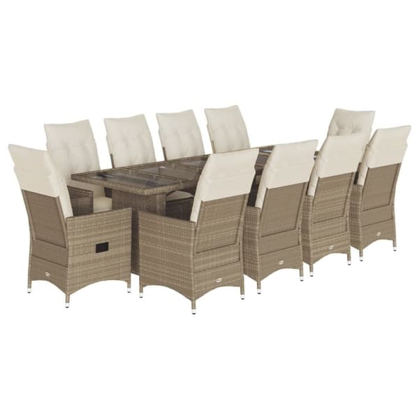 vidaXL Matgrupp för trädgården med dynor 11 delar beige konstrotting