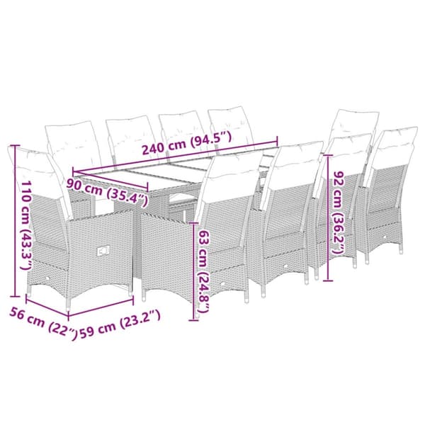 vidaXL Matgrupp för trädgården med dynor 11 delar beige konstrotting