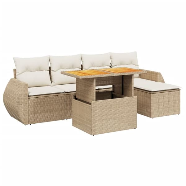 vidaXL sofasæt til haven 6 dele med hynder polyrattan beige
