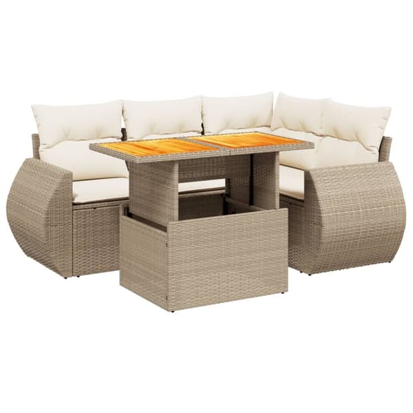 vidaXL Soffgrupp för trädgården med dynor 5 delar beige konstrotting