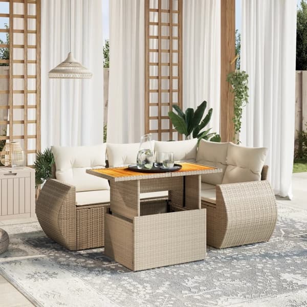 vidaXL Soffgrupp för trädgården med dynor 5 delar beige konstrotting