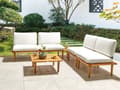 Miniatyrbillede 2 af 11: Loungesæt Off White Akacietræ 4 Personers Udendørs Hjørnesofa Modul Havesofa Vandtætte Hynder Sofabord til Terrasse Have Indretning