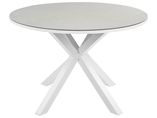 4-seters Hagespisesett Rundt Aluminiumsbord i Grått med Taupe Keramisk Glassplate Lamellstoler Moderne Design