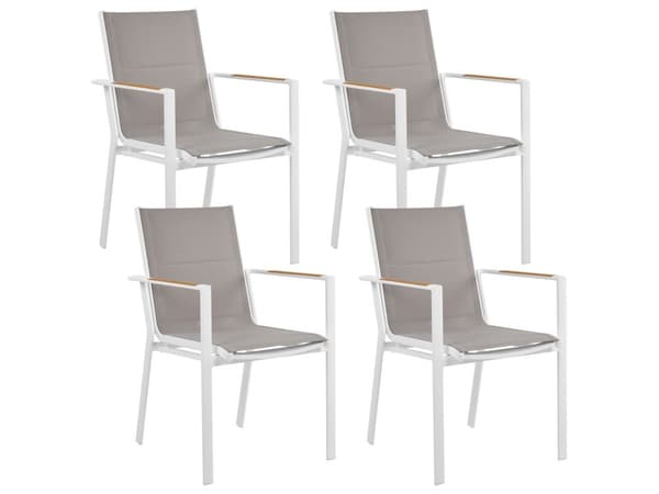 4-seters Hagespisesett Rundt Aluminiumsbord i Grått med Taupe Keramisk Glassplate Lamellstoler Moderne Design