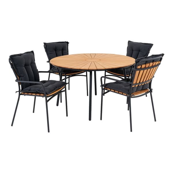 Cleveland hagesett spisebord Ø130cm natur, svart og 4 Cleveland stol natur, svart.