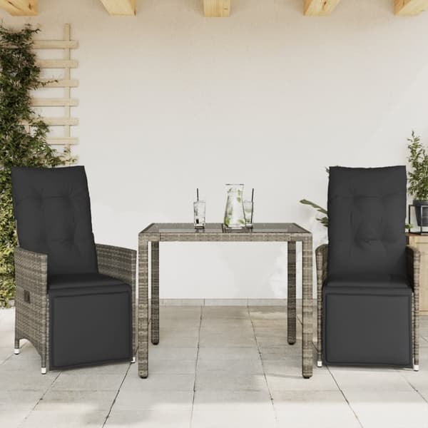 vidaXL bistrosæt til haven 3 dele med hynder polyrattan grå