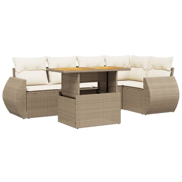 vidaXL sofasæt til haven 6 dele med hynder polyrattan beige
