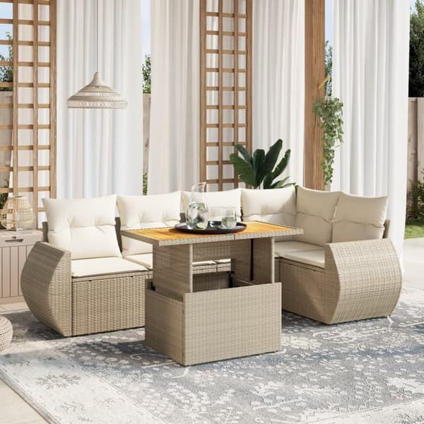 vidaXL sofasæt til haven 6 dele med hynder polyrattan beige