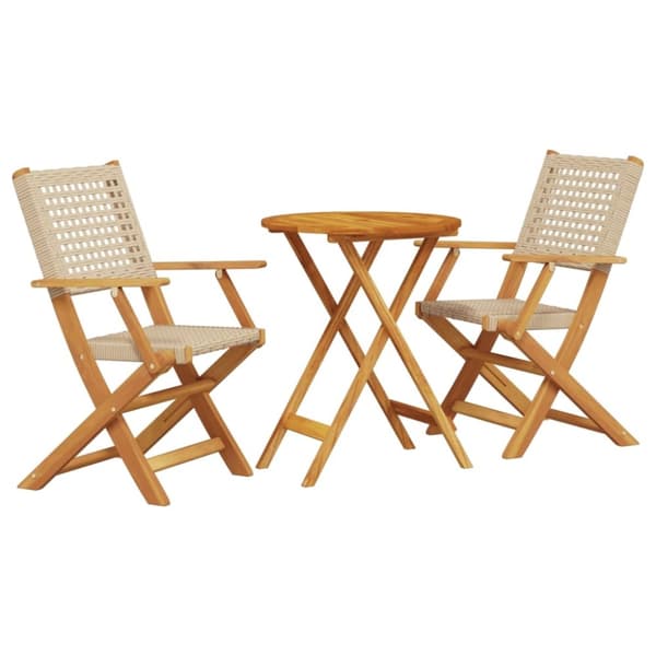 vidaXL Bistrosett 3 deler beige polyrotting og heltre