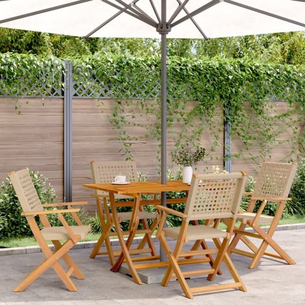 vidaXL Hagespisegruppe 5 deler beige polyrotting og heltre