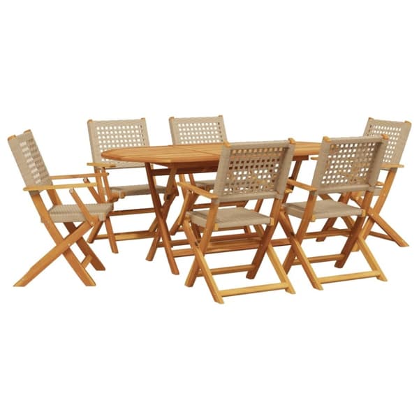 vidaXL Hagespisegruppe 7 deler beige polyrotting og heltre