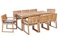 Miniatyrbild 1 av 11: Trädgårdsmatgrupp 8-sits Bord Stolar Ljust Certifierat Akaciaträ med Dynor Marinblå Vit Vädertålig