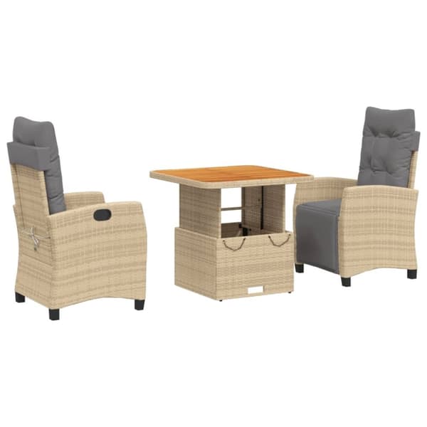 vidaXL spisebordssæt til haven 3 dele med hynder polyrattan beige