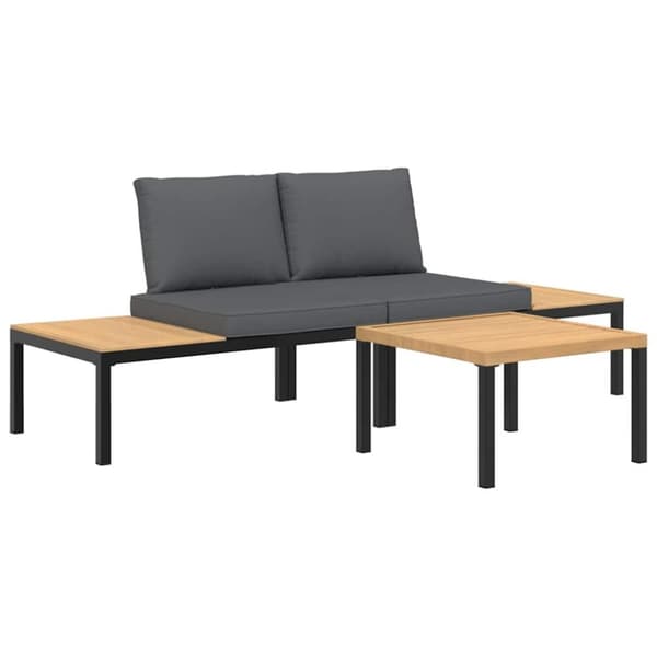 vidaXL Hagesofasett med puter 3 deler svart aluminium