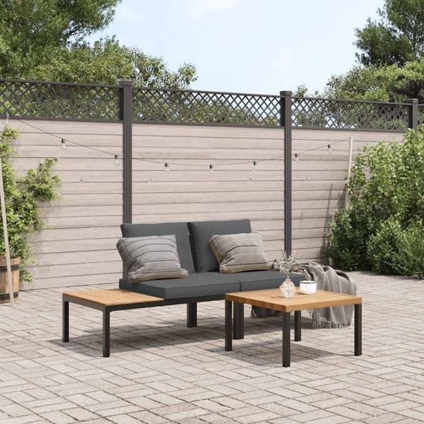 vidaXL Hagesofasett med puter 3 deler svart aluminium