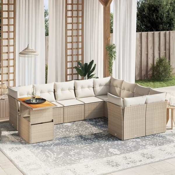 vidaXL sofasæt til haven 10 dele med hynder polyrattan beige
