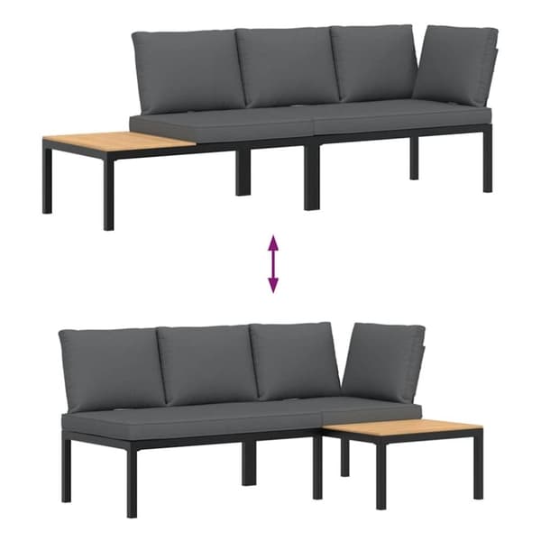 vidaXL Trädgårdssoffa med dynor 2 delar svart aluminium
