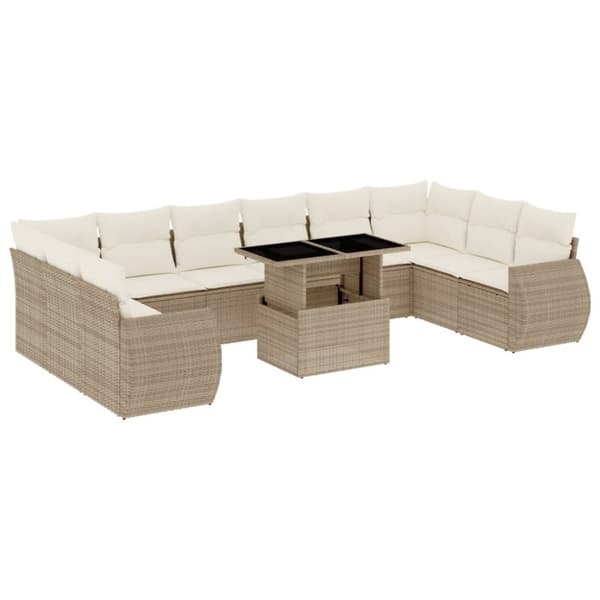 vidaXL Loungegrupp för trädgården m. dynor 11 delar beige konstrotting