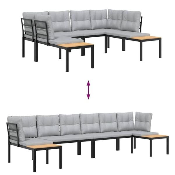 vidaXL sofasæt til haven 4 dele med hynder pulverlakeret stål sort