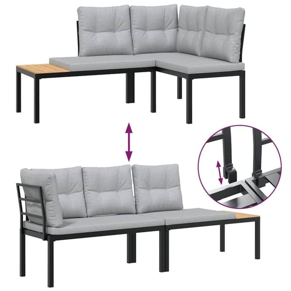 vidaXL sofasæt til haven 4 dele med hynder pulverlakeret stål sort