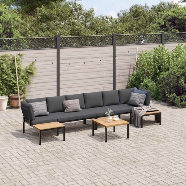 vidaXL sofasæt til haven 5 dele med hynder aluminium sort