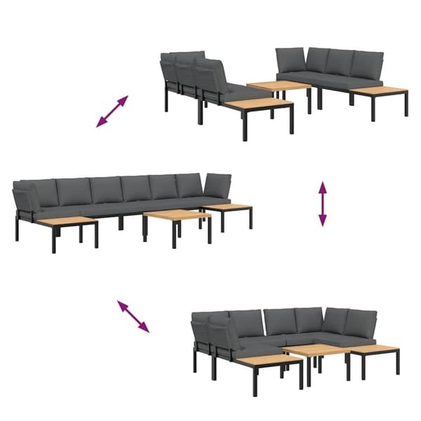 vidaXL Trädgårdssoffa med dynor 5 delar svart aluminium