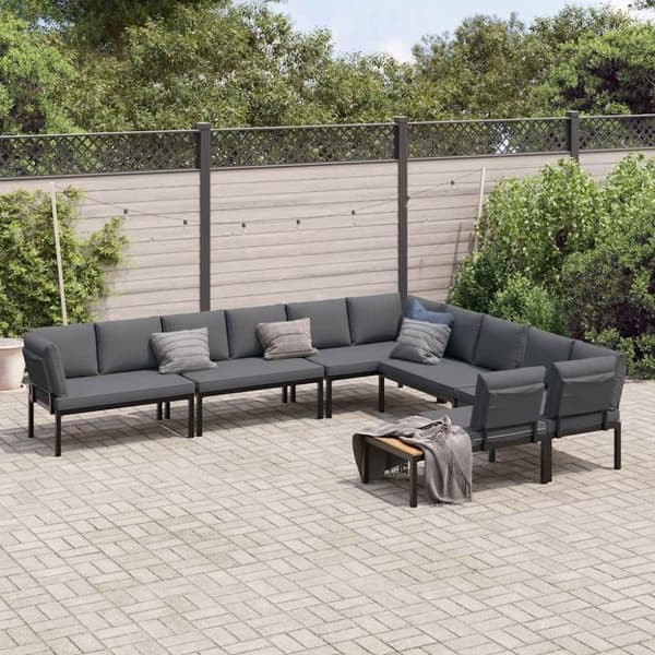 vidaXL sofasæt til haven 6 dele med hynder aluminium sort