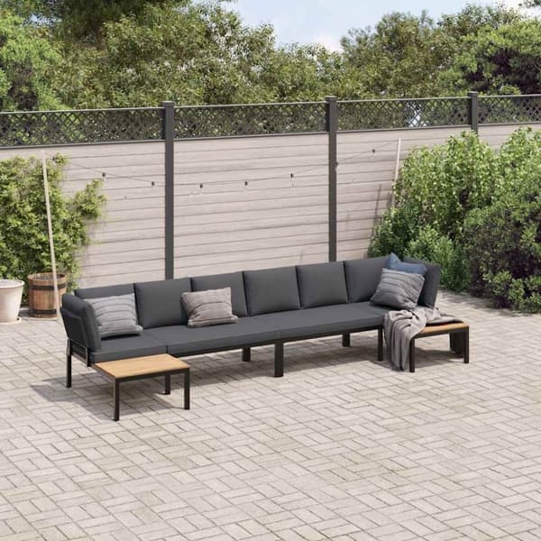 vidaXL sofasæt til haven 4 dele med hynder aluminium sort