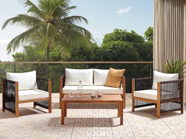 Loungesæt Akacietræ 4 Personers Udendørs Havesofa med Lænestole Modul Vandtætte Hynder Sofabord til Terrasse Have Indretning